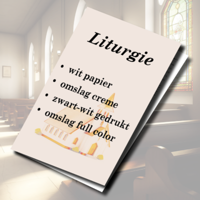 Liturgie A5 wit papier in zwart-wit omslag crème full color gedrukt