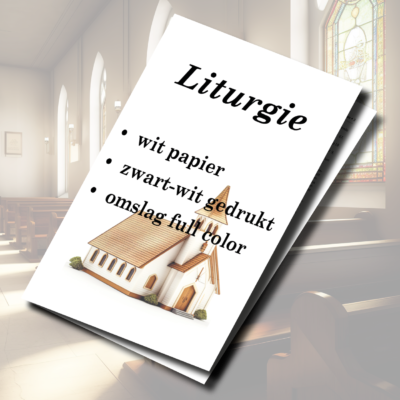 Liturgie A5 formaat wit papier gedrukt in zwart-wit met omslag in full color